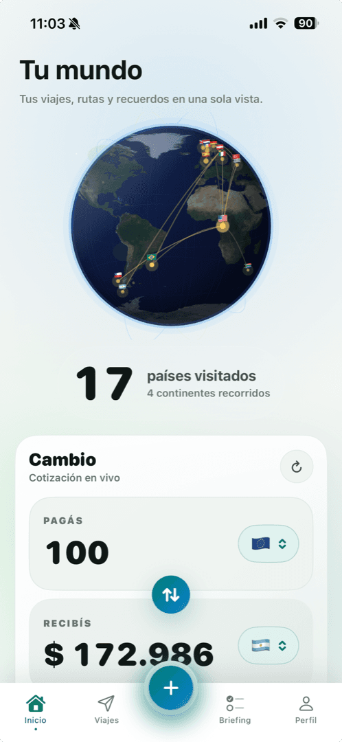Inicio de Trip Planner Pro en iOS